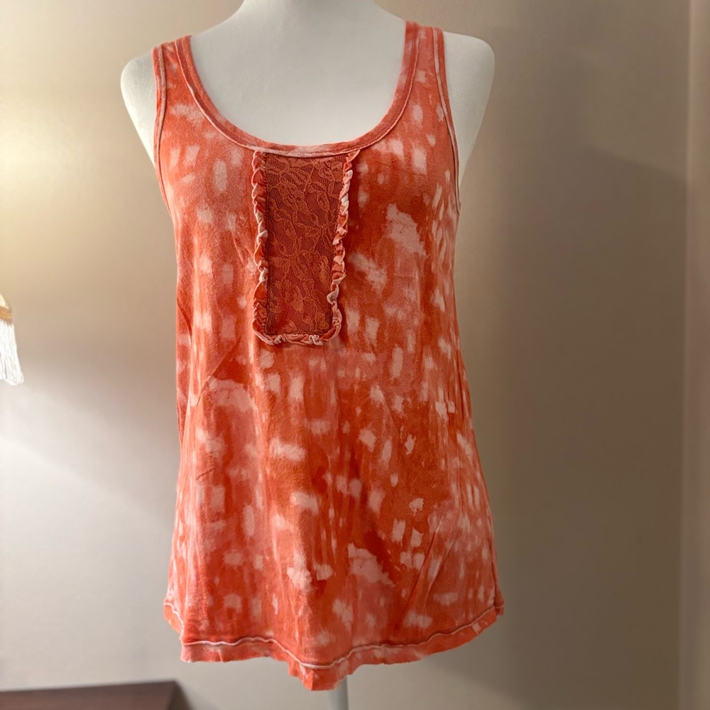 Olsenboye Orange Ruffled Sleeveless Tank Top Size S